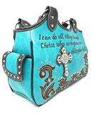 Texas West Concealed Carry Bible Verse Rhinestone Cross Flora Cowgirl Women Handbag in 6 Colors