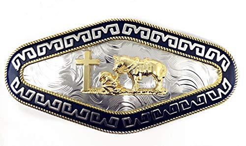 Western Cowboy/Cowgirl Gold Silver Metal Long Belt Buckles In Multi Symbol (Praying Cowboy)