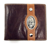Western Genuine Leather Mens Metal Concho Cowboy Family Bifold Short Wallet in 3 colors