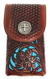 Texas West Men's Cowboy Medium Leather Cross Smartphone Holder Holster Cellphone Case in 3 Colors