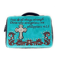 Wetsern Bible Cover Cross Embroidered Scripture Bible Verse Rhinestone Book Case Multi-Color