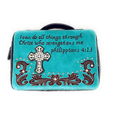 Wetsern Bible Cover Cross Embroidered Scripture Bible Verse Rhinestone Book Case Multi-Color