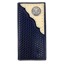 Premium Western Genuine Woven Leather Cow Fur Longhorn Mens Bifold Wallet In Multi Color