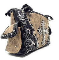 Premium Rhinestone Cross Cut Out Western Embroidered Concealed Carry Handbag in 5 colors