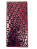 Genuine Leather Basketweave Floral Tooled Diamond Shaped Mens Long Bifold Wallet 2 colors