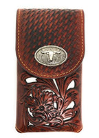 Texas West Western Cowboy Tooled Floral Leather Longhorn Concho Belt Loop Medium Cellphone Holster Case