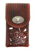 Texas West Western Cowboy Tooled Floral Leather Longhorn Concho Belt Loop Medium Cellphone Holster Case