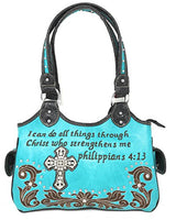 Texas West Concealed Carry Bible Verse Rhinestone Cross Flora Cowgirl Women Handbag in 6 Colors