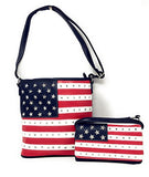 Texas West American Flag Rhinestone Women's Concealed Handbags Purse Wallet Set in Multi-Color