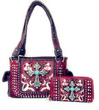 Laser Cut Premium Rhinestone Cross Western Embroidered Concealed Carry Handbag/Matching Wallet in 6 Color