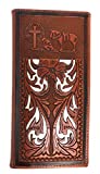 Western Men's Laser Cut Genuine Leather Praying Cowboy Long Bifold Wallet