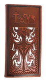 Western Men's Laser Cut Genuine Leather Praying Cowboy Long Bifold Wallet