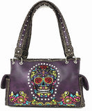 Texas West Women's Embroide Sugar Skull Handbag Purse Wallet Set in Multi Color