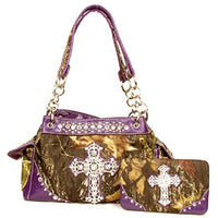 Western Handbag Camouflage Cross Camo Rhinestone Purse With Matching Wallet (COFFEE)