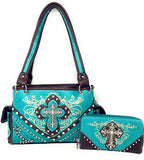 Premium Rhinestone Cross Western Embroidered Concealed Carry Handbag/Matching Wallet in 4 colors