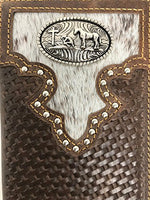 Texas West Men's Cow Fur Leather Basketweave Praying Cowboy Bifold Wallet