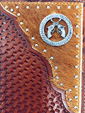 Premium Western Genuine Woven Leather Cow Fur Double Pistols Mens Bifold Wallet In 3 Color