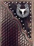 Premium Western Genuine Woven Leather Cow Fur Longhorn Mens Bifold Wallet In Multi Color