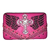 Western Women's Rhinestone Angel Wings Cross Clip Snap Wallet in 6 colors