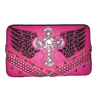 Western Women's Rhinestone Angel Wings Cross Clip Snap Wallet in 6 colors