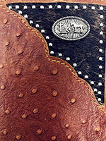 Western Men Ostrich Genuine Leather Praying Cowboy Long Cowhide Stud Bifold Wallet