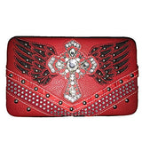 Western Women's Rhinestone Angel Wings Cross Clip Snap Wallet in 6 colors