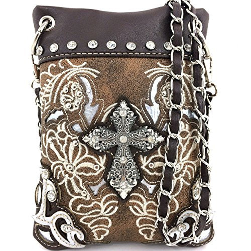 Premium Embroidery Rhinestone Metal Cross Mini Messenger Bag in Multi-color